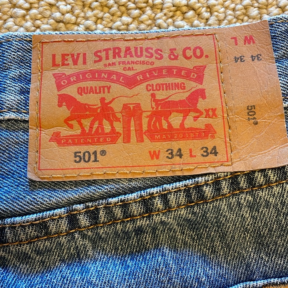 Men's 501 34x34 Classic Blue Jeans - Picture 2 of 7